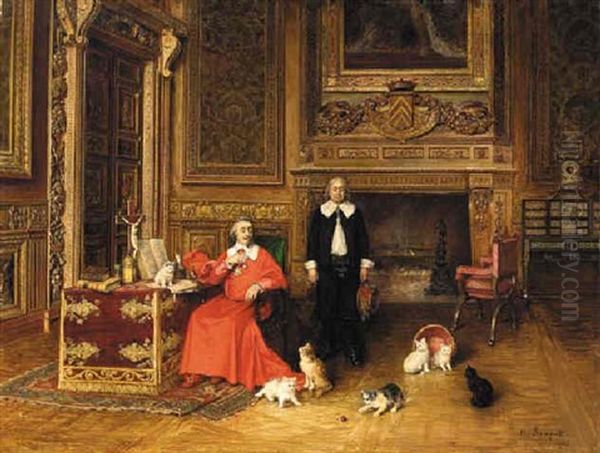 Cardinal Richelieu And His Pets Oil Painting by Henri Brispot