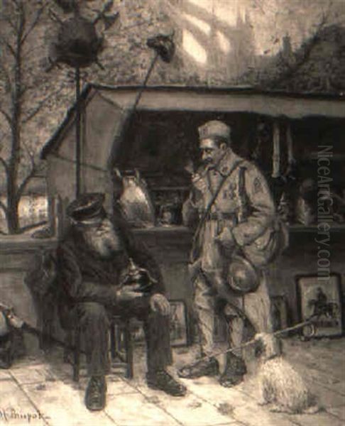 An Antique Dealer On The Banks Of The Seine Oil Painting by Henri Brispot