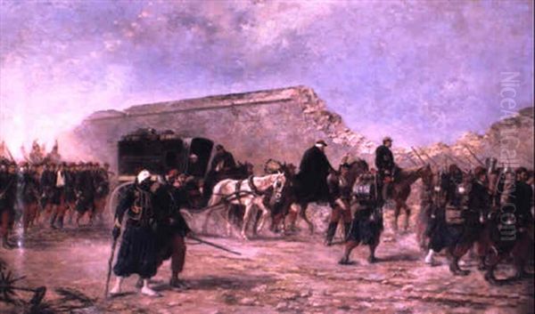 Troops On The Move Oil Painting by Emile Brisset