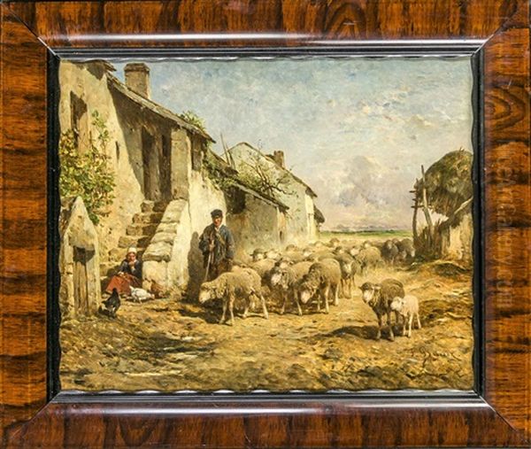 Schafherde An Einem Bauerngehoft Oil Painting by Felix Saturnin Brissot de Warville