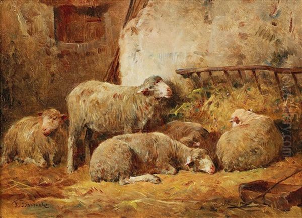 Small Stable Scene With Sheep Oil Painting by Felix Saturnin Brissot de Warville