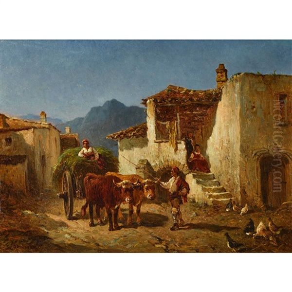 La Charrette De Foin Oil Painting by Felix Saturnin Brissot de Warville