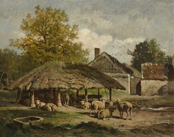 Schafherde Vor Dem Bauernhof Oil Painting by Felix Saturnin Brissot de Warville