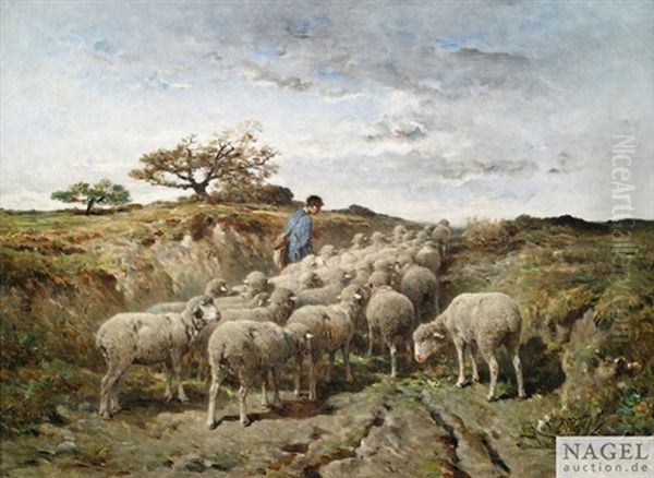 Schafherde In Hohlweg Oil Painting by Felix Saturnin Brissot de Warville