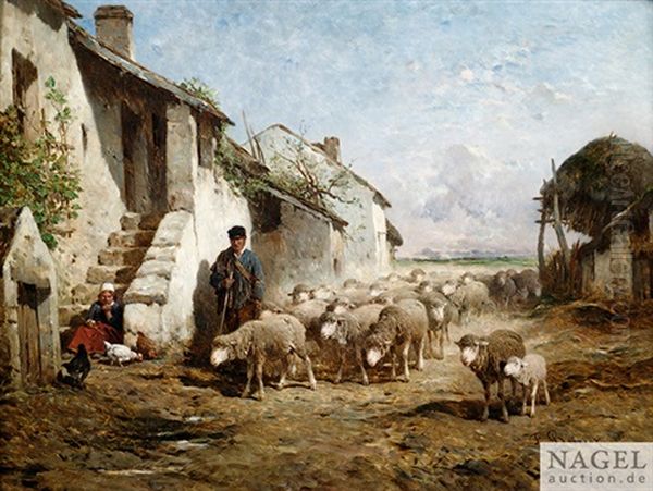 Schafherde An Einem Bauerngehoft Oil Painting by Felix Saturnin Brissot de Warville