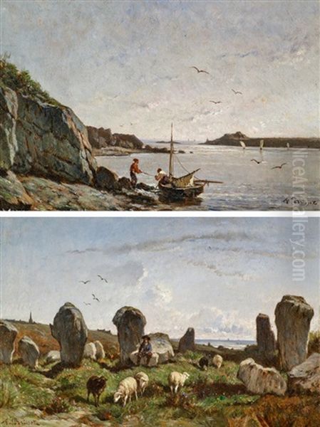 Zwei Gemalde. A) Pecheurs Bretons B) Megalithes En Bretagne Oil Painting by Felix Saturnin Brissot de Warville