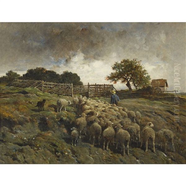 Schafherde Vor Dem Gatter Oil Painting by Felix Saturnin Brissot de Warville