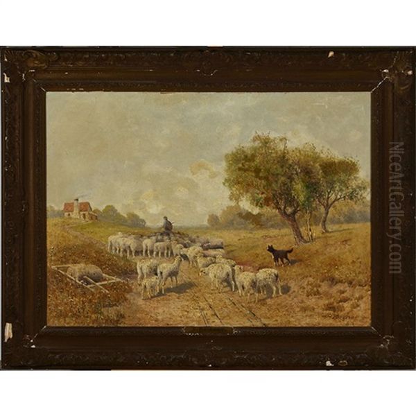 Shepherd Leading His Flock Oil Painting by Felix Saturnin Brissot de Warville