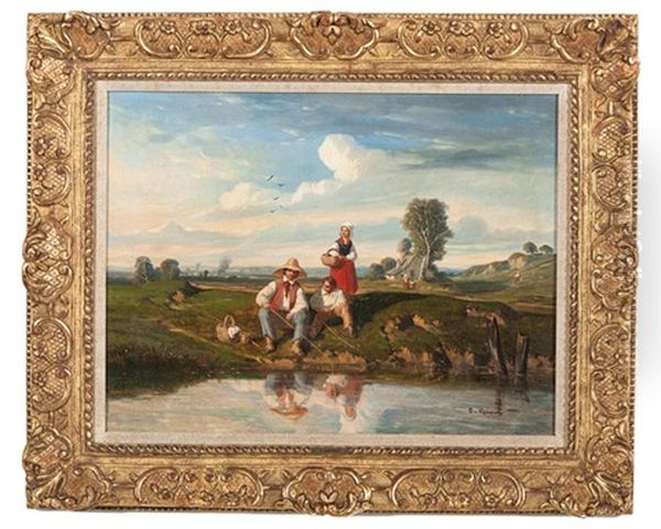 Fisherman At The Pond Oil Painting by Felix Saturnin Brissot de Warville