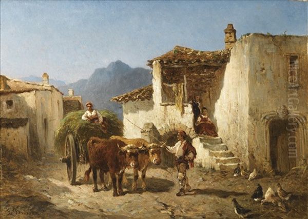 La Charrette A Foin Oil Painting by Felix Saturnin Brissot de Warville