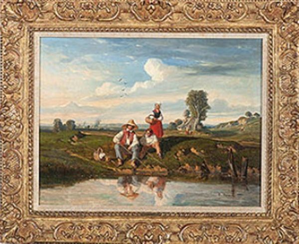 Fisherman At The Pond Oil Painting by Felix Saturnin Brissot de Warville