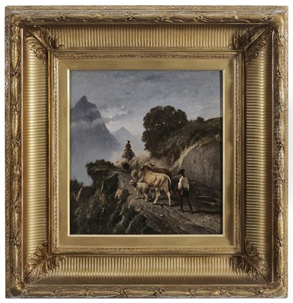 Herders On A Mountain Pass by Felix Saturnin Brissot de Warville