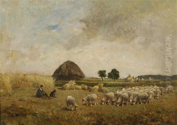 A Shepherd And His Flock In A Meadow Oil Painting by Felix Saturnin Brissot de Warville