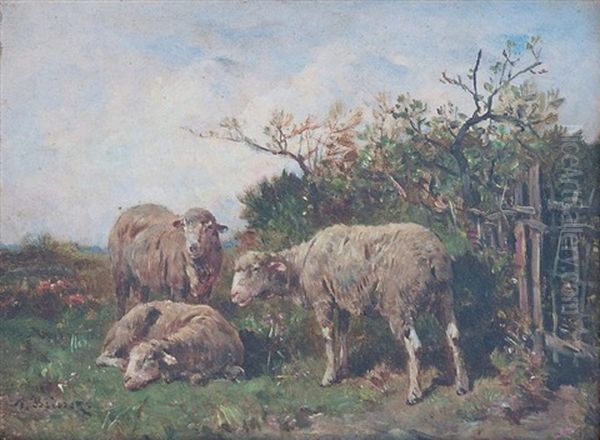 Moutons A L'abri D'une Haie Oil Painting by Felix Saturnin Brissot de Warville