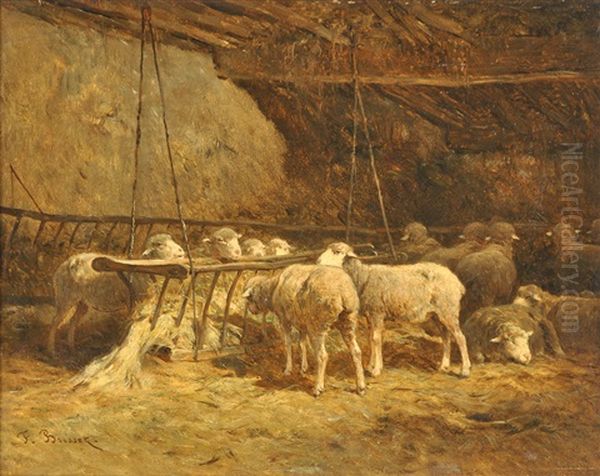 Moutons A La Bergerie Oil Painting by Felix Saturnin Brissot de Warville