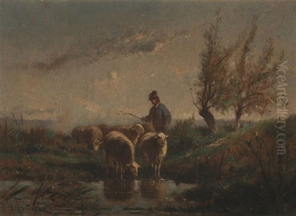 Moutons Au Bord De La Mare Oil Painting by Felix Saturnin Brissot de Warville