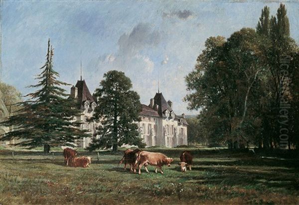 Weidendes Vieh Vor Schloss Malmaison Oil Painting by Felix Saturnin Brissot de Warville