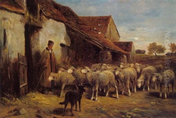 Schafer Mit Seiner Herde Vor Dem Stall Oil Painting by Felix Saturnin Brissot de Warville