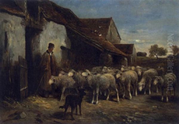 Schafer Mit Seiner Herde Vor Dem Stall Oil Painting by Felix Saturnin Brissot de Warville