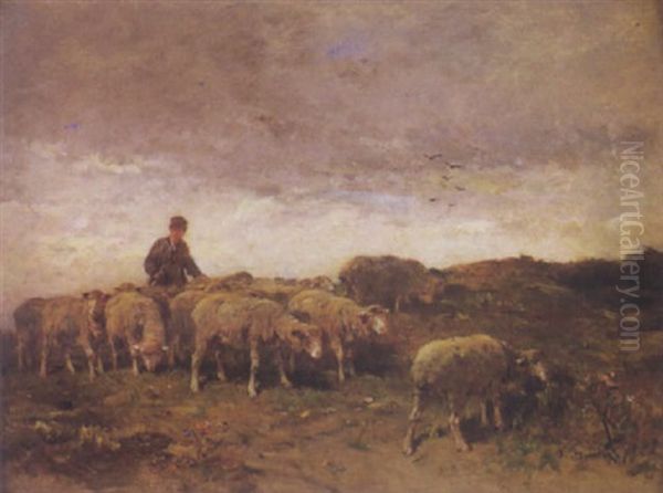 Moutons Et Berger Dans Les Champs Oil Painting by Felix Saturnin Brissot de Warville