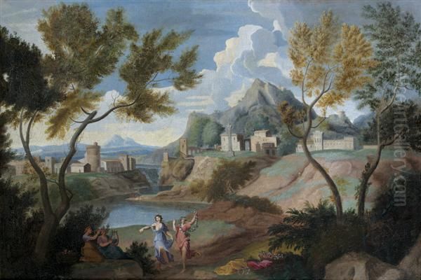 Muses Dans Un Paysage Classique Oil Painting by Etienne Allegrain