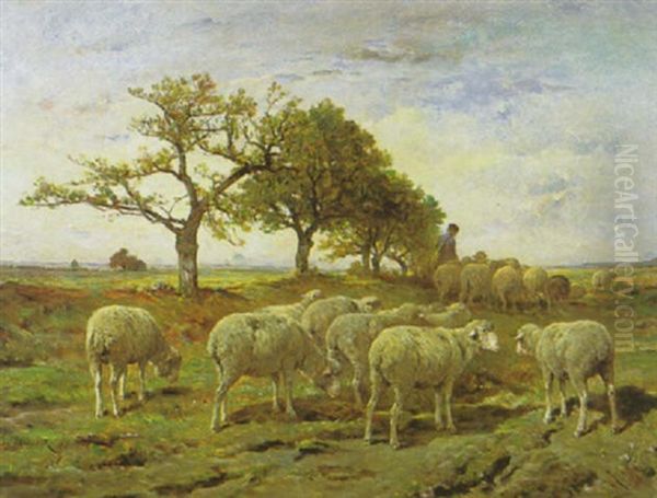 Schafer Mit Seiner Herde In Weiter Landschaft Oil Painting by Felix Saturnin Brissot de Warville