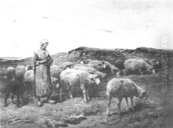 Shepherdess With Her Flock Oil Painting by Felix Saturnin Brissot de Warville