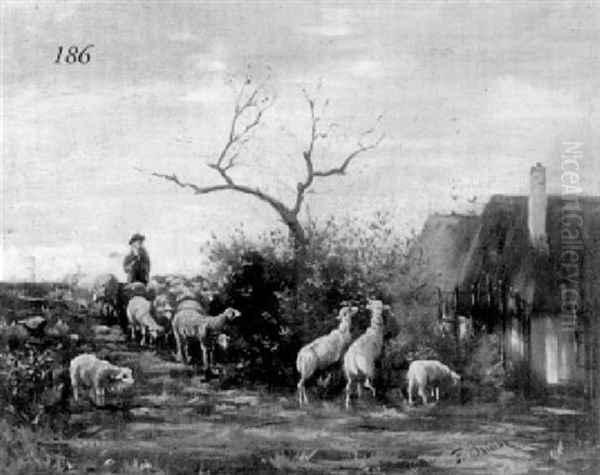 Bringing Home The Flock Oil Painting by Felix Saturnin Brissot de Warville