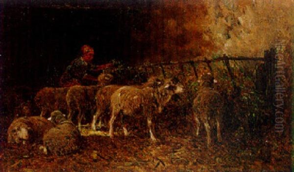 Feeding The Sheep Oil Painting by Felix Saturnin Brissot de Warville