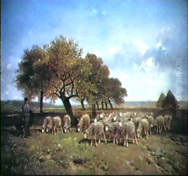 Les Moutons Pres Des Pommiers Oil Painting by Felix Saturnin Brissot de Warville