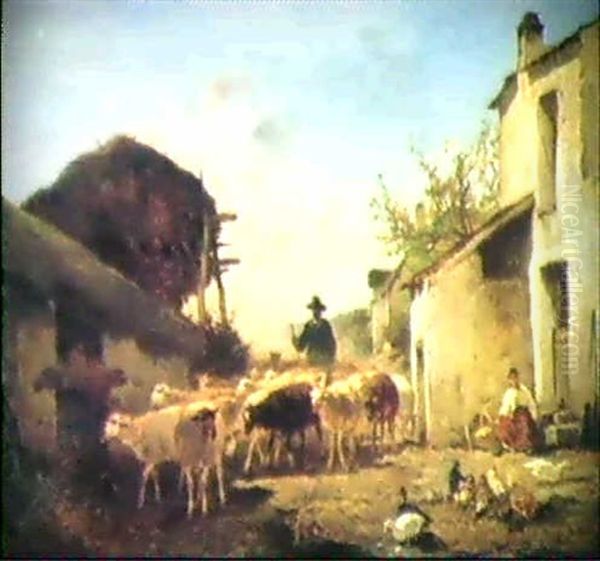 Moutons Dans La Ferme Oil Painting by Felix Saturnin Brissot de Warville