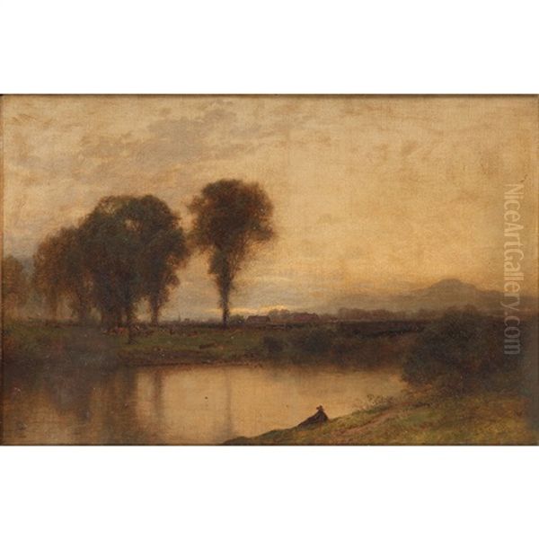 Tonalist Landscape With Lake Oil Painting by John Bunyan Bristol