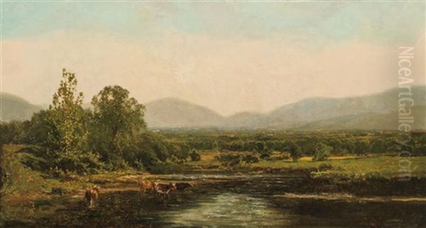 Cattle By A Stream Oil Painting by John Bunyan Bristol