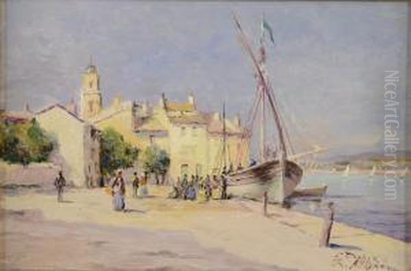 Voiliers A Quai, Saint-tropez Oil Painting by Raymond Allegre