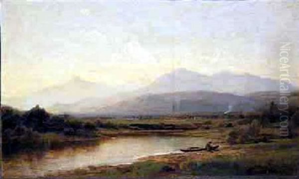 The Saco River At Fryburgh, Maine Oil Painting by John Bunyan Bristol