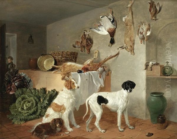 Dogs In The Game Larder Oil Painting by Edmund Bristow