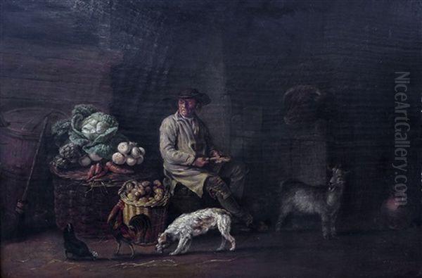 Un Homme Et Son Chien Dans La Cuisine Oil Painting by Edmund Bristow