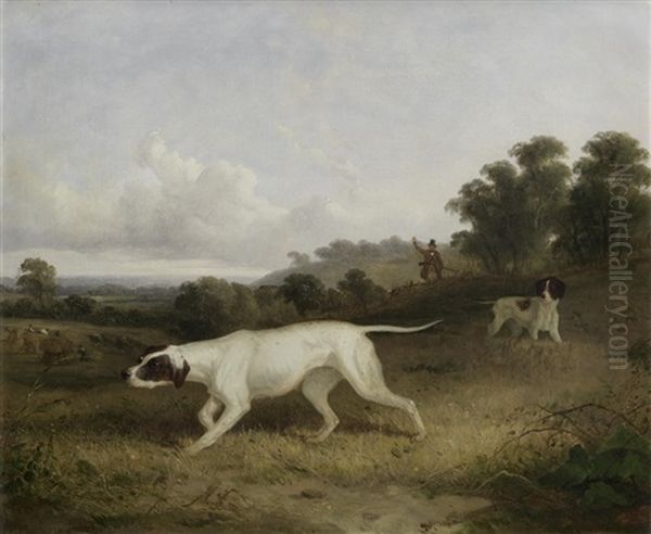 Pointers In A Landscape Oil Painting by Edmund Bristow