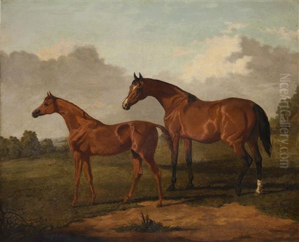 A Bay Mare And Colt In A Landscape Oil Painting by Edmund Bristow