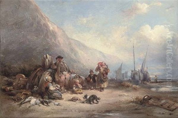 Fisherfolk Sorting Their Catch Oil Painting by Edmund Bristow