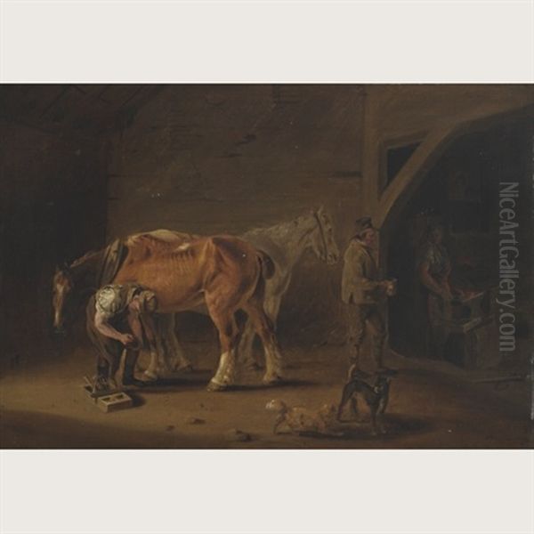 At The Blacksmith's Shop Oil Painting by Edmund Bristow