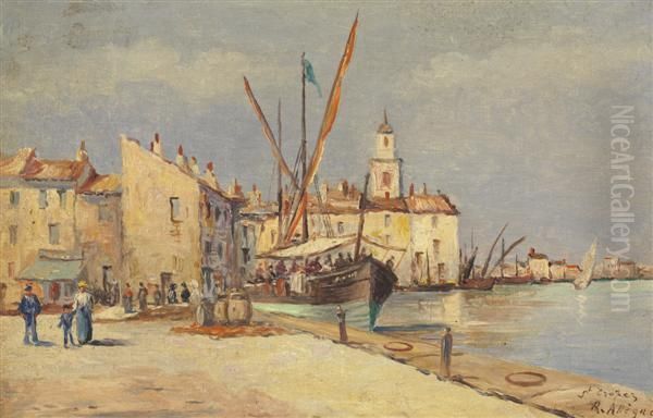 Petit Port De Saint-tropez Oil Painting by Raymond Allegre