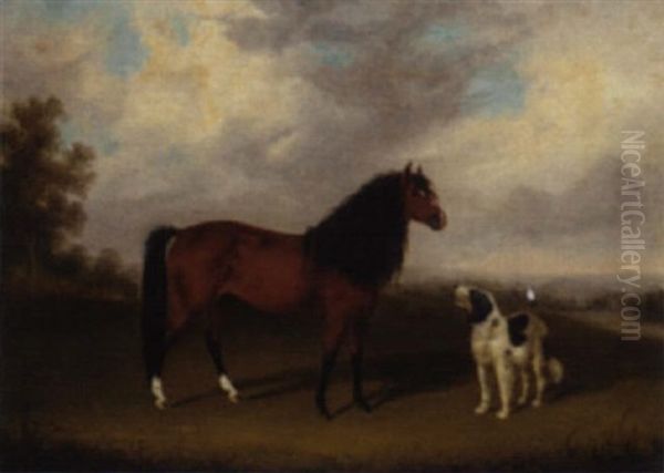 A Grey With A Dog In A Parkland Oil Painting by Edmund Bristow