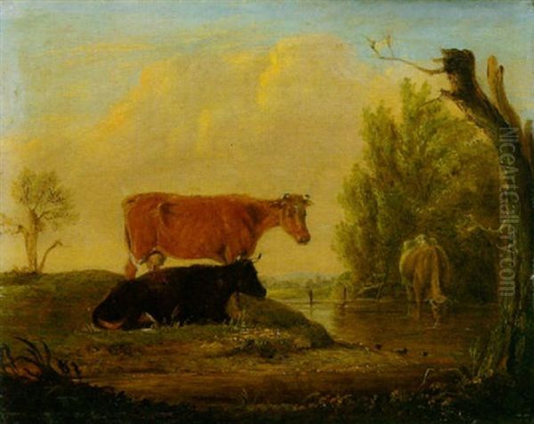 Drei Kuhe An Der Tranke Oil Painting by Edmund Bristow