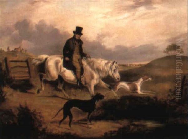 Mr. William Loft Of Thorpe, Near Alford With Two Greyhounds Oil Painting by Edmund Bristow