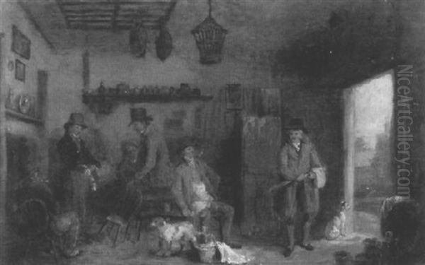 Figures In An Inn Interior Oil Painting by Edmund Bristow