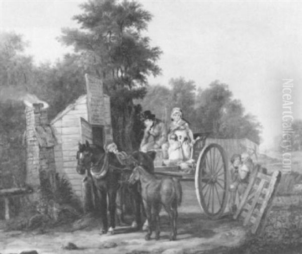 Travellers At A Tollgate Oil Painting by Edmund Bristow