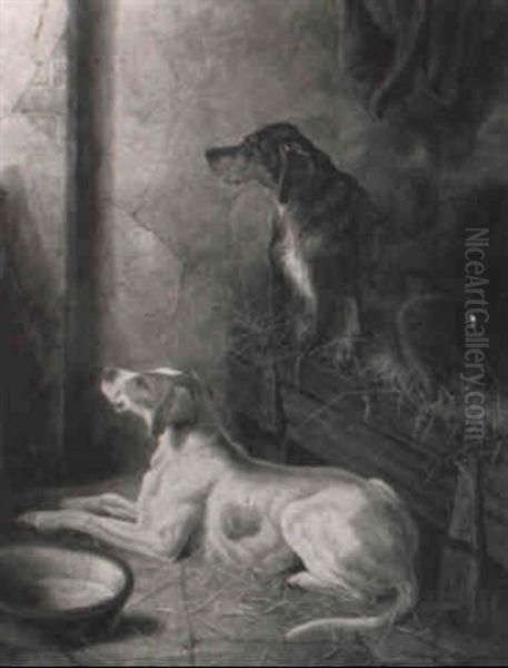 Pointer And Setter Dogs Oil Painting by Charles Edward Brittan Jr.