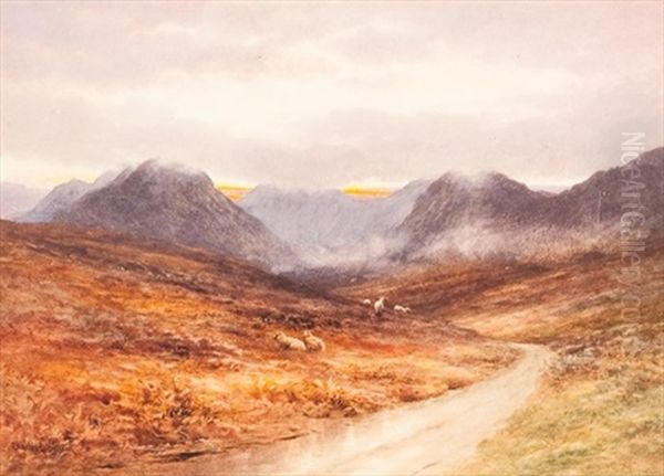 Grazing Sheep Above Loch Lomond Oil Painting by Charles Edward Brittan