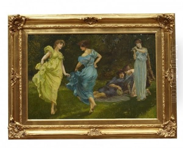 Young Maidens Dancing Oil Painting by William Edward Frank Britten